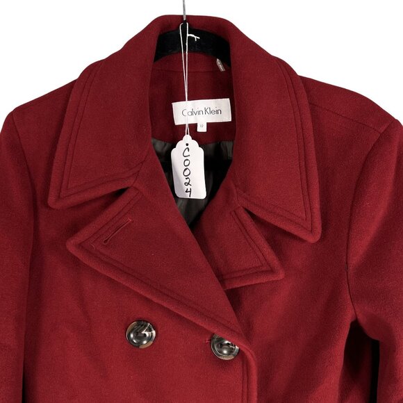Calvin Klein Womens 12 Red Double Breasted Wool Cashmere Blend Peacoat Timeless - Picture 16 of 16